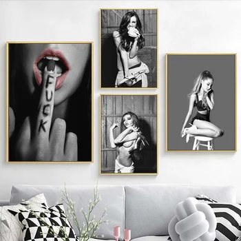 Črno-Beli Modi, Lepa Punca, Platno Umetniško Slikarstvo Seksi Ženske, Plakat, Fotografija Natisne Stenske Slike za Sobi Doma Dekor - Slike 1  