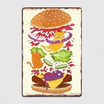 Mačka Burger Kovinski Znak Klub Bar Stenski Dekor Objave Ustvarite Tin Prijavite Plakat - Slike 1  