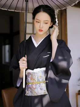 Vintage Stil Ženske Dolga Obleka Tradicionalna Japonska Kimono Črne Barve Yukata kopalni plašč Cosplay Oblačila Fotografija Obleko - Slike 1  