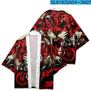 Poletje Tradicionalni Japonski Kimono Risanka Tiger Tiskanja Haori Oblačila Moda Priložnostne Jopico Moški Ženske Yukata Ženska Majica - Slike 1  