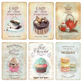 Vintage Kava, Sladica, Kovine Znaki Sodobno Minimalistično Domači Kuhinji Wall Art Kositrne Plošče Resturant Cafe Dekoracijo 20X30Cm - Slike 1  