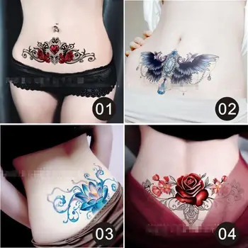 Trebuh Tattoo Nalepke Nepremočljiva Krila Čipke Rose Cvet Kritje Trebuh, Spodnji Del Trebuha Strij, Brazgotin - Slike 1  