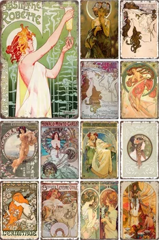 Art Nouveau Plakat Stenski Dekor Kovinski Znak Kositrne Plošče Dekor za Prostor Decors Estetsko Retro igre na Srečo Soba Dekoracijo Doma Odlikovanja - Slike 1  