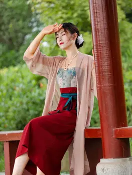 Retro Hanfu Elementi Kitajski Slog Zen Dolgo Obleko Spremenjen Dolgo Krilo Jopico dva-delni Set Lady Elegantno Izboljšano Hanfu Obleko - Slike 1  