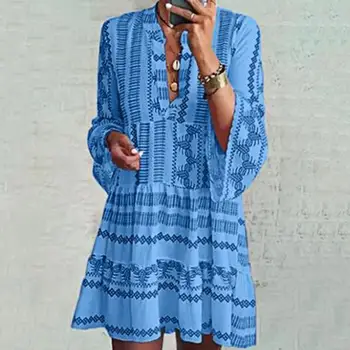 Ženske V-skladu Tiskanja Obleko Bohemian Elegantno, Udobno Trendy Fine Izdelave Stojala za Ovratnik Obleko Lady Dodatki - Slike 1  