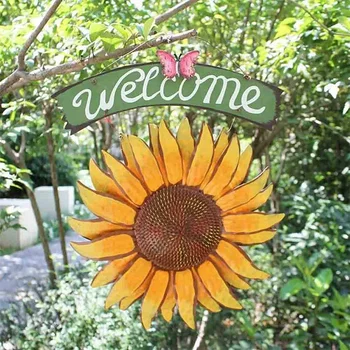 Vrt Dobrodošli Znaki, Kovinski Visi Dekorativni Sončnično Zunaj Ročno Poslikano Dobrodošli Plaketo Za Vhodna Vrata - Slike 1  