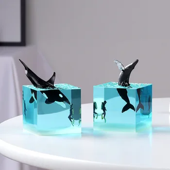 Ocean Shark Potapljač Dekoracijo Nove Svetlobne Igrača Epoksi Smolo Morskih Živali Ornament Kita LED Nočna Lučka Doma - Slike 1  