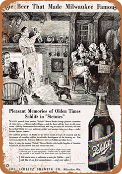 Kovinski Znak - Schlitz Pivo v Steinies - Vintage Videz - Slike 1  