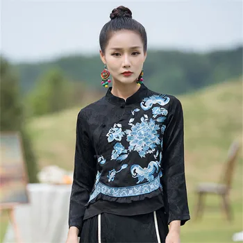 Kitajske Tang bo Ustrezala Majica Ženska Vezenje Nacionalni slog Obleke, Modni Orientalski Letnik Kitajski Vrh Žensk Pomlad Kratek - Slike 1  