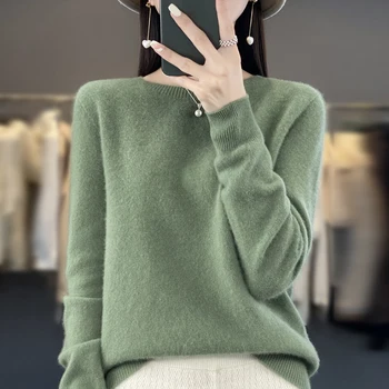 Novo kašmir pulover ženske pulover, v jeseni in pozimi 100% merino volne modni O-vratu jeseni toplem puloverju vrh - Slike 1  