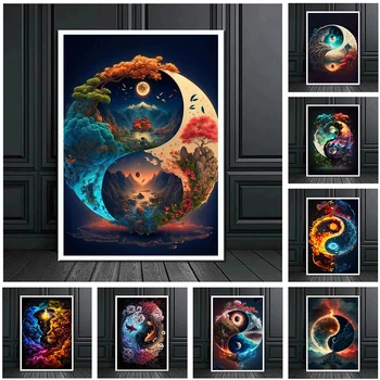 Fantastično Yin In Yang Poster Tiskanje Za Dnevni Sobi Doma Dekor Povzetek Tai Chi Krajine Platno Stensko Slikarstvo Umetnost, Estetiko, - Slike 1  