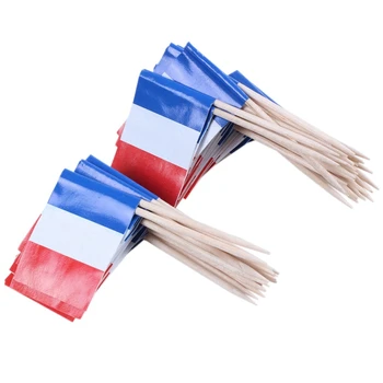 Promocija! Veliko 300 Kos Mini Lesene Zobotrebec Z Zastavo Za Dekor Strank Sadje, Pecivo - Francija (Modra, Bela, Rdeča) - Slike 1  