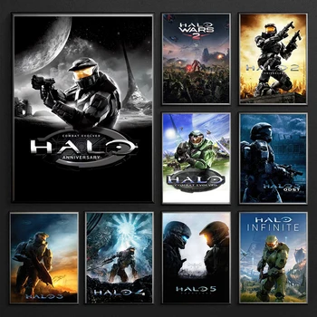 Poster Tiskanje Klasičnih Halo Video Igre 1-5 Serije Igro Wall Art Platno Slikarstvo Stenske Slike za Otroke, Dnevna Soba Doma Dekor - Slike 1  