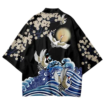 Moda Vrana Tiskanja Jopico Haori Plaži Yukata Tradicionalnih Kimono Hlače Japonski Ulične Ženske, Moške Srajce Samurai Vrhovi - Slike 1  