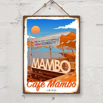 Ibiza, Španija Cafe Mambo Kovinski Tin Prijavite Vintage Retro Slogu Kovinski Znak Sobi Doma Dekor Stenski Dekor Potovanja Plakat - Slike 1  