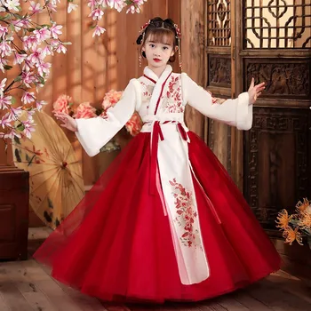 Dekleta Pravljice Hanfu Otroke Toplo Tang bo Ustrezala Otroci Pozimi Debele Vezenje Stranka Obleko Baby 2024 Kitajsko Novo Leto je Oblačila - Slike 1  