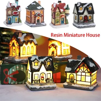 Smole Božič Svetlobo Hiši Doma Božič Miniaturne Hiše, Božični Okraski Kerstdorp Pohištvo Hiša Okrasite Božično Zabavo - Slike 1  