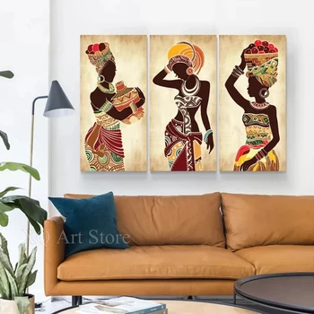 Afriško Črno Žensko Platno Slikarstvo Etnične Umetnost Plakata za Dnevna Soba Dekoracijo Doma Wall Decor Dekorativna Slik Slika - Slike 1  