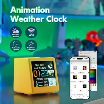 WIFI Vremenske Postaje MINI Smart Ura Digitalni LCD Namizno Dekoracijo DIY GIF Animacije Elektronski Termometer, Higrometer Senzor - Slike 1  