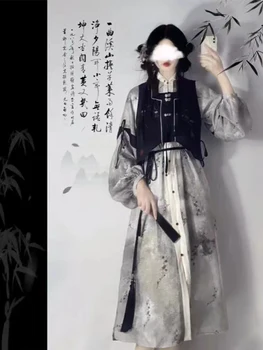 Nove Kitajske Tang Slog Obleko, dvodelno Obleko Z Izboljšano Tradicionalni Kitajski Hanfu Črni In Beli Šivi - Slike 1  