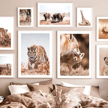 Sika Jelena Lev, Slon, Leopard Fox Vrabec, Žirafa Wall Art Natisne Platno Slikarstvo Nordijska Plakat Dekor Slike Za Dnevno Sobo - Slike 1  