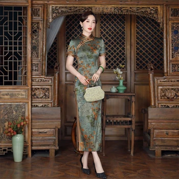 Elegantno Mandarin Ovratnik Qipao Obleko Sodobne Svile Kitajske Tradicionalne Ženske Obleke Sodobne Kratek Rokav Cheongsam Vestidos - Slike 1  