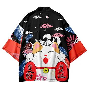 Yukata Cosplay Mačka Tiskanja Jopico Samurai Majica Oblačila Tradicionalnih Haori Kimono Ženske Moški Japonski Anime Azijskih Ulične - Slike 1  