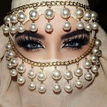 Ženske White pearl Maske za Obraz Nakit Maske Nakit Glavo Las Verige Senčenje Maske, Okraski, Dodatki za svate 2021 - Slike 1  