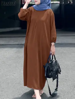 ZANZEA Moda za Ženske Dolgo Puff Sleeve Solid Abaya Sundress Jeseni Muslimansko Obleko Priložnostne Svoboden Ramadana Islamska Oblačila Haljo Femme - Slike 1  
