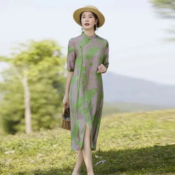 2023 Kitajski Slog Tradicionalnih Cheongsam Obleka Ženske Elegantne Nacionalni Slog Slim Izboljšano Cheongsam Dnevno Qipao Obleko - Slike 1  