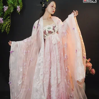 LiuTingJu Tang Dinastije Težka Industrija Hanfu Obleko Za Ženske Roza Lepe Metulj Vezene Hanfu Obleko Čipke Porjavelost Robe - Slike 1  