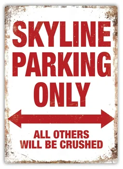 Skyline Parkirišče - Kovinsko Steno Prijavite Plaketo Art - Nissan GTR R32 R33 R34 R35 Avto(Obisk Naše Trgovine, Več Izdelkov!!!) - Slike 1  