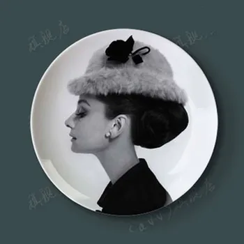 10 Cm Audrey Hepburn Okrasite Okras Visi Jed Plošče Stenske Keramične Disk Gospodinjski Obrti Ploščo Foto Plošče - Slike 1  