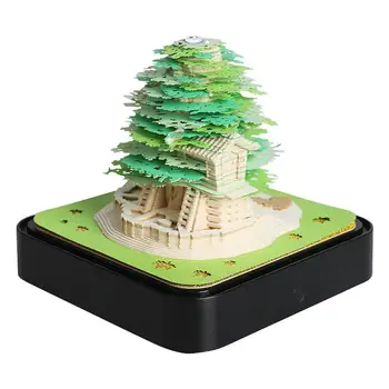 Omoshiroi Blok 2024 Koledar Panoramski Treehouse 3D Memo Pad Papir Lepljive Opombe Gob Drevesa, Hiše, Zemljo, LED Luči Darilo - Slike 1  