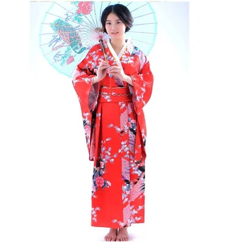 Japonski Kimonos Lady Satenast Kimono Letnik Yukata Haori Z Obi Natisnjeni Klasičnih Prom Obleke Obleko Ena Velikost Vroče Prodajo Fashion - Slike 1  