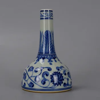 Qing Kangxi Ročno pobarvane Modro In Belo Glazuro Zaplete Veje Lotus Majhno Starinsko Keramične Vaze - Slike 1  