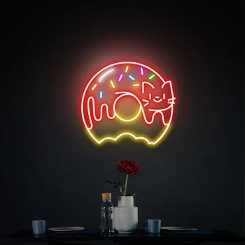 Po Meri Sladke Krofe Mačka Prijavite Stenski Dekor Restavracija Dekor Neon Luči Znak - Slike 1  