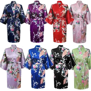 Saten Svila Poroka, Nevesta, Japonski Tradicionalni Pav Družico Haljo Ženske Sleepwear Yukata Kimono Kratko Obleko Nightgown - Slike 1  