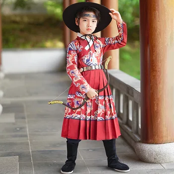 Fantje Red Tiskanja Hanfu Fazi Obleko Ming Dinastija Obleko Baby Boy Cosplay Tang Bo Ustrezala Otrok Starodavna Kitajska Tradicionalna Oblačila - Slike 1  
