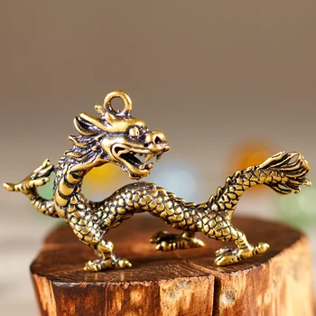 Kitajski Zver Zmaj Kip Bronaste Figurice Ornament Starinsko Baker Mitološka Žival, Mini Doma Dekor Obrti Zbirka - Slike 1  