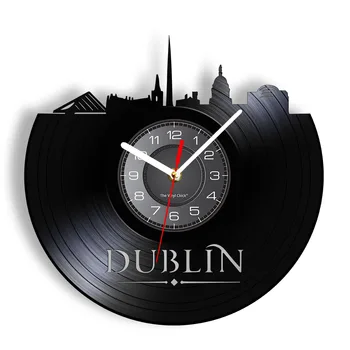 Dublin Skyline Vinil Zapis Stenske Ure Irski Geografija Doma Dekor Re-celo Zapis Ure Irska Potovanja Darila Kuhinja Znak - Slike 1  