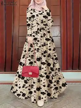 ZANZEA Moda Turčija Hidžab Muslimansko Obleko Ženska Priložnostne Ramadana Obleke Bohemian Cvjetnim Natisne Sundress Eleganten Stranka Maxi Robe - Slike 1  