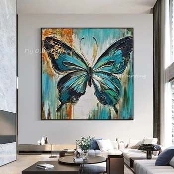 100% Ročno modri metulj debele knfie slike živali lepa velika velikost oljna slika na platnu brez okvirja stenski dekor - Slike 1  
