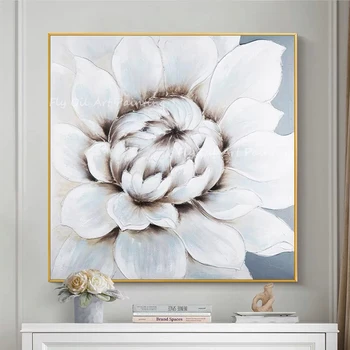 Sodobna beli cvet, debel velika velikost kvadratnih sliko olje platno slikarstvo povzetek seje soba jedilnica steno ni okvir - Slike 1  
