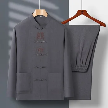 Tang bo Ustrezala Moški Vrhovi Jopiči Kung Fu Tai Chi Master Kostum Dolgo Oplaščeni Coats Sopihanje Nastavite 2023 Spomladi in Jeseni Novo Kitajsko Obleko - Slike 1  