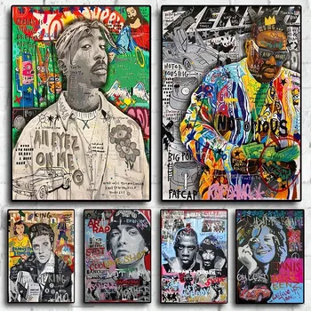 Povzetek Grafiti Umetnost Pevka Tupac Hip Hop Pokončni Plakat, Platno, Barvanje, Tiskanje Rapper Steni Sliko Cuadros za Sobi Doma Dekor - Slike 1  