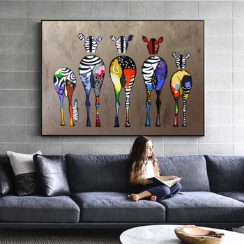 Povzetek Zebra Platno Art Poslikave Na Steni Pisane Živali Tiskanje Slik, Dnevna Soba, otroška - Slike 1  