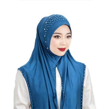 Malezija Muslimanskih Instant Hidžab Barva Arabskih Žensk Beaded Mehko in Enostavno Nositi Hidžab turško Glavo Zaviti Šal, Kapo Pokrivala Skp - Slike 1  