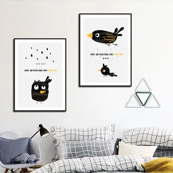Preprosta in Sveže Wall Art Slike za otroško Sobo Cartoon Živali Ptica Kreativno Slikarsko Platno Estetske Soba Dekor - Slike 1  