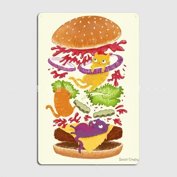 Mačka Burger Kovinski Znak Klub Bar Stenski Dekor Objave Ustvarite Tin Prijavite Plakat - Slike 2  